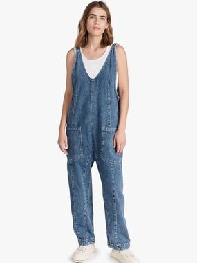 Free People Women's High Roller Jumpsuit Blue Denim Size Medium M